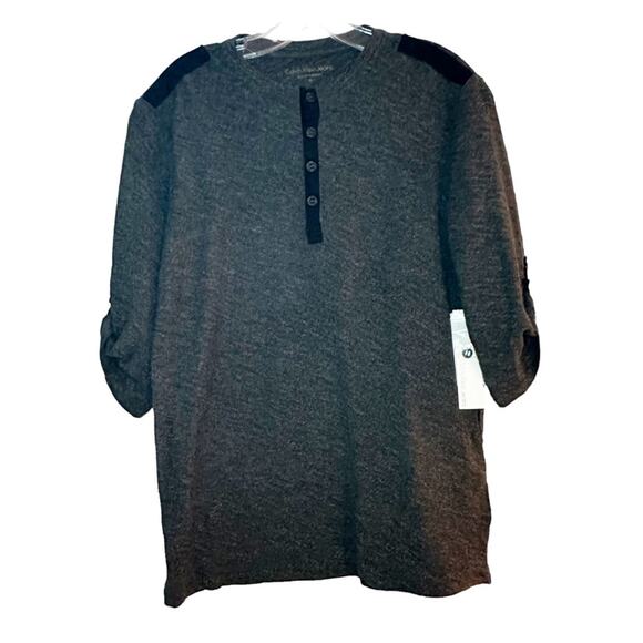 Calvin Klein Jeans Mens Medium Henley Shirt 41S2711 Heathered Gray NWT NEW Top - Picture 2 of 14